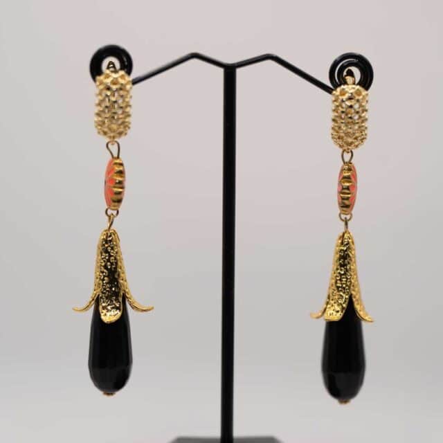 Pendientes flamenca Lagrima Cristal negra y dorada